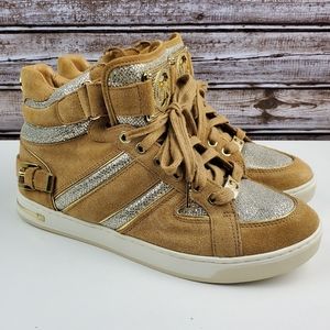 Michael Kors gold glitter high top sneaker shoe